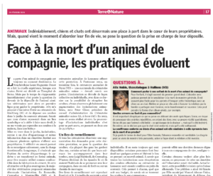 "Face à la mort d'un animal de compagnie, les pratiques évoluent" - article de presse